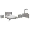 New Classic 00-3365G-15N New Classic 00-3365G-15N Huxley - 6/6 Eastern King 5 Piece Bedroom Set (Bed & Dresser & Mirror & 2 Nightstands) - Gray