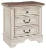 Ashley Furniture B743-93 Realyn - Three Drawer Night Stand - White / Brown / Beige