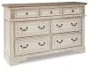 Ashley Furniture B743/31/36/194/56S/58 Realyn - California King Upholstered Bed - 5 Pc. - Dresser, Mirror, Cal King Bed - White / Brown / Beige