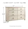 Ashley Furniture B267/31/36/58 Ashley Furniture B267/31/36/58 Willowton - 3 Pc. - Dresser, Mirror, King Panel Headboard - Whitewash