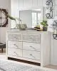 Ashley Furniture B181B8 Paxberry - Dresser, Mirror - Medallion Drawer Pulls - Whitewash