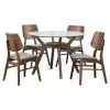 New Classic 40-D1651-DG4GC New Classic 40-D1651-DG4GC Oscar - Round Glass Dining Table With 4 Cushion Chairs - Gray