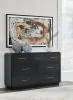 Ashley Furniture B821/31/36/46/58/94/91(2) Ashley Furniture B821/31/36/46/58/94/91(2) Rowanbeck - 7 Pc. - Dresser, Mirror, Chest, California King Upholstered Panel Bed, 2 Nightstands - Gray / Black