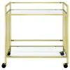 CoasterEssence 181381 Cara - 2-Tier Rectangular Glass Shelf Metal Bar Cart - Brass