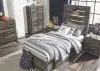 Ashley Furniture B211/31/36/46/53/52/150/B100-11 Drystan - 7 Pc. - Dresser, Mirror, Chest, Twin Panel Bed with 2 Side Drawers - Brown / Beige