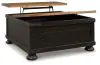 Ashley Furniture T468-00 Valebeck - Lift Top Cocktail Table - Black / Brown