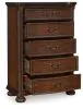 Ashley Furniture B764/31/36/46/50/71/97 Lavinton - 6 Pc. - Dresser, Mirror, Chest, Queen Poster Bed - Brown