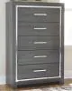 Ashley Furniture B214/31/36/46/57/B100-31 Lodanna - 5 Pc. - Dresser, Mirror, Chest, Queen Upholstered Panel Headboard with Bolt on Bed Frame - Gray