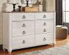 Ashley Furniture B267/31/36/58/92(2) Ashley Furniture B267/31/36/58/92(2) Willowton - 5 Pc. - Dresser, Mirror, King Panel Headboard, 2 Nightstands - Whitewash