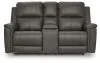 Ashley Furniture PCU1200018 Bleckley - Power Reclining Loveseat With Console / Adjustable Headrest - Anchor