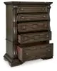 Ashley Furniture B947/31/36/46/58/56/94 Maylee - 6 Pc. - Dresser, Mirror, Chest, California King Upholstered Bed - Dark Brown