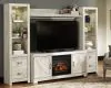 Ashley Furniture W331W8 Bellaby - Entertainment Center - TV Stand With Faux Firebrick Fireplace Insert - Whitewash