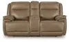Ashley Furniture PCU1240018 Glencroft - Power Reclining Loveseat With Console / Adjustable Headrest - Sahara