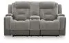 Ashley Furniture PC8350518 Mixed Motion - Power Reclining Loveseat With Console / Adjustable Headrest - Shadow