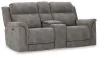 Ashley Furniture 5930118 Next-Gen Durapella - Power Reclining Loveseat with Console/Adj Hdrst - Slate