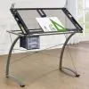 CoasterEveryday 800986 Melo - Glass Top Drafting Table With Storage - Silver