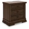 Benchcraft® B849-93 Taffenbrook - Three Drawer Night Stand - Medium Brown