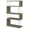 CoasterEssence 802340 Emelle - 4-Shelf Glass Panel Bookshelf - Gray Driftwood
