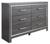 Ashley Furniture B214/31/36/58/B100-66 Ashley Furniture B214/31/36/58/B100-66 Lodanna - 4 Pc. - Dresser, Mirror, King Upholstered Panel Headboard with Bolt on Bed Frame - Gray