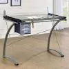 CoasterEveryday 800986 Melo - Glass Top Drafting Table With Storage - Silver