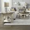 Liberty Furniture 498-OT-O3PCS Morgan Creek - 3 Piece Table Set (1 Round Cocktail 2 End Tables) - Antique White / Wirebrushed Tobacco Accents
