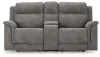 Ashley Furniture 5930118 Next-Gen Durapella - Power Reclining Loveseat with Console/Adj Hdrst - Slate