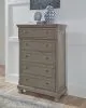 Ashley Furniture B733/31/36/46/77/74/98 Lettner - 6 Pc. - Dresser, Mirror, Chest, Queen Sleigh Bed with 2 Storage Drawers - Light Gray