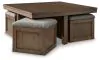 Ashley Furniture T738-20 Boardernest - Cocktail Table With 4 Stools (Set of 5) - Brown