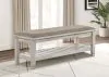 CoasterEssence 205337 Franco - Fabric Upholstered Bench With Shelf - Distressed White