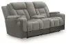 Ashley Furniture PC8350518 Mixed Motion - Power Reclining Loveseat With Console / Adjustable Headrest - Shadow