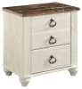 Ashley Furniture B267-92 Willowton - Two Drawer Night Stand - Brown / Beige / White