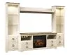Ashley Furniture W267W9 Willowton - Entertainment Center - TV Stand With Faux Firebrick Fireplace Insert - Whitewash