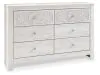 Ashley Furniture B181-31 Paxberry - Six Drawer Dresser - Medallion Drawer Pulls - Whitewash