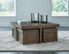 Ashley Furniture T738-20 Boardernest - Cocktail Table With 4 Stools (Set of 5) - Brown