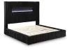 Ashley Furniture PCB620B1 Tayleena - Queen Upholstered Bed With Fireplace And Wireless Audio - Black