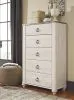 Ashley Furniture B267/31/36/46/58 Willowton - 4 Pc. - Dresser, Mirror, Chest, King Panel Headboard - Whitewash