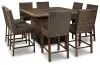 Ashley Furniture P750-665 Paradise Trail - Square Bar Table w/Fire Pit - Medium Brown