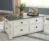 Ashley Furniture T994-20 Havalance - Lift Top Cocktail Table with Storage Drawers - White / Gray