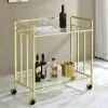 CoasterEssence 181381 Cara - 2-Tier Rectangular Glass Shelf Metal Bar Cart - Brass