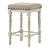 ACME 77182 Tasnim - Counter Height Stool (Set of 2) - Tan Fabric & Antique White