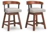 Ashley Furniture D594-224 Ralene - Upholstered Swivel Barstool (Set of 2) - Medium Brown