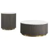 Coaster Fine Furniture 710418-S2 Jason - 2 Piece Round Marble Coffee And End Table Set - White