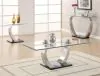 CoasterEssence 701239 Pruitt - Glass Top Metal Base Console Table - Satin