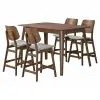 New Classic 45-D1651-DR4GC New Classic 45-D1651-DR4GC Oscar - Counter Wood Table - Walnut With 4 Gray Cushion Chairs - Brown / Gray