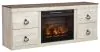 Ashley Furniture EW0267W8 Willowton - 2 Pc. - TV Stand With Faux Firebrick Fireplace Insert - Whitewash