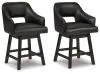 Ashley Furniture D380-924 Tallenger - UPH Swivel Barstool (Set of 2) - Black / Dark Brown