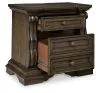 Ashley Furniture B947/31/36/57/54/97/93(2) Ashley Furniture B947/31/36/57/54/97/93(2) Maylee - 7 Pc. - Dresser, Mirror, Queen Upholstered Bed, 2 Nightstands - Dark Brown
