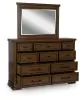 Ashley Furniture B849B1 Taffenbrook - Dresser And Mirror - Medium Brown
