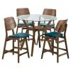 New Classic 45-D1651-DG4FC New Classic 45-D1651-DG4FC Oscar - Round Glass Counter Table With 4 Cushion Chairs - Dark Brown