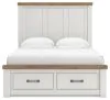 Ashley Furniture B4615B16 Savonport - Queen Panel Storage Bed With Storage Footboard And 2 Under Bed Storage Units - White / Brown